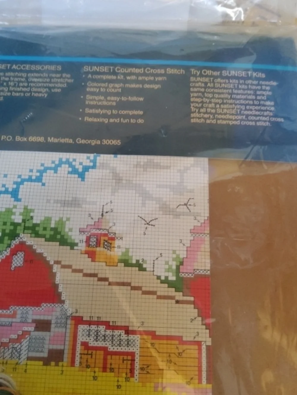 NOS Sunset Counted Cross-stitch Kit Country Barn.
